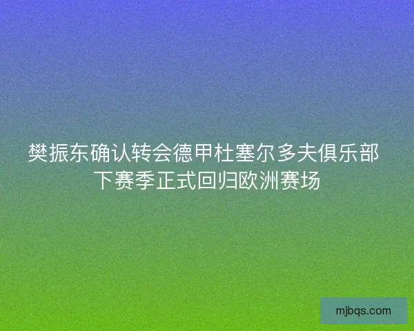 樊振东确认转会德甲杜塞尔多夫俱乐部 下赛季正式回归欧洲赛场