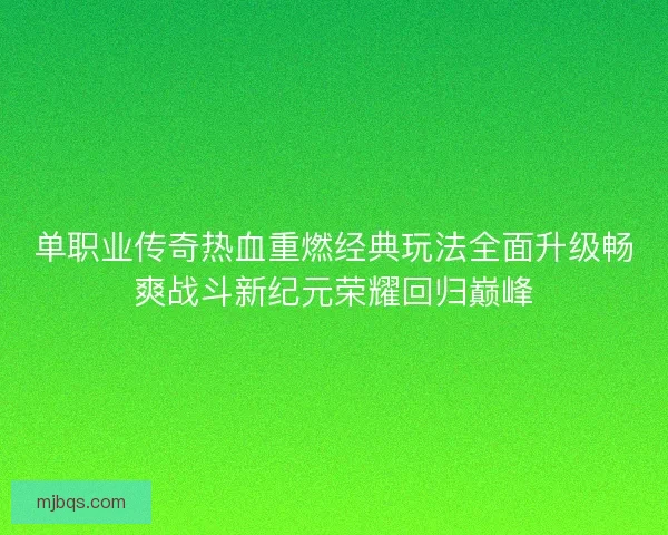 单职业传奇热血重燃经典玩法全面升级畅爽战斗新纪元荣耀回归巅峰