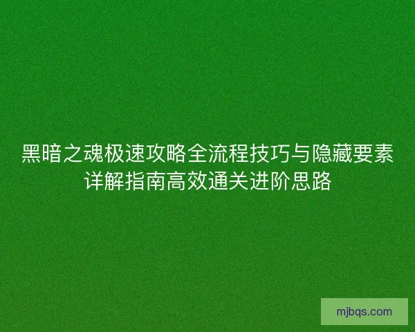黑暗之魂极速攻略全流程技巧与隐藏要素详解指南高效通关进阶思路